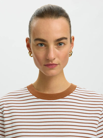 SELECTED STRIPED BOXY TEE - Caramel stripe
