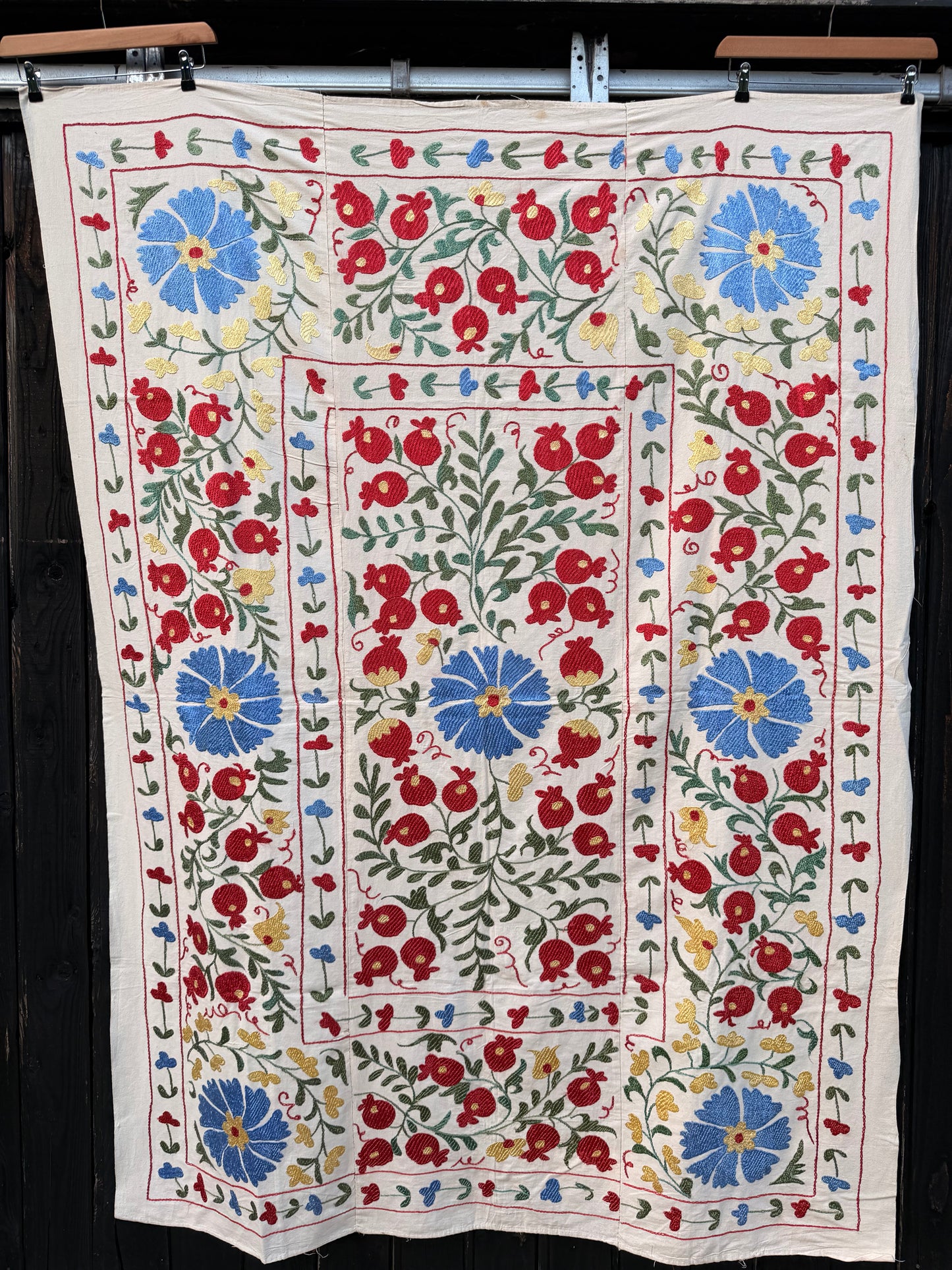 HAND EMBROIDERED SUZANI - Blue, Yellow, Red & Green Floral
