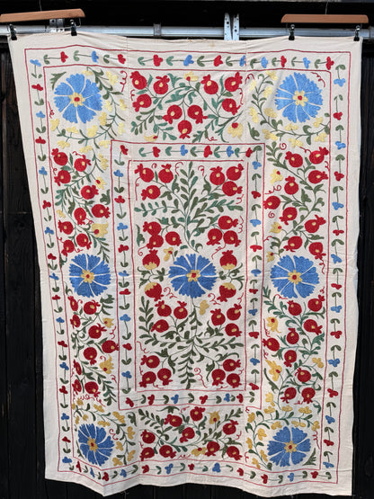 HAND EMBROIDERED SUZANI - Blue, Yellow, Red & Green Floral