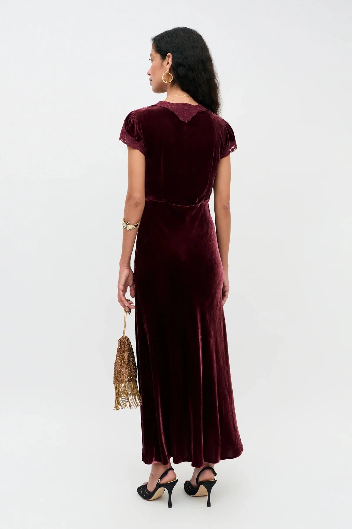 RIXO AMARI SILK VELVET DRESS - Bordeaux