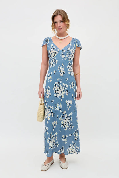 CATHY MIDI DRESS - Amelia Bouquet Blue