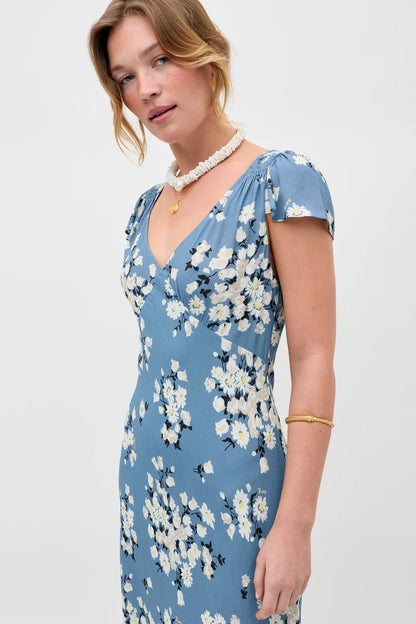CATHY MIDI DRESS - Amelia Bouquet Blue