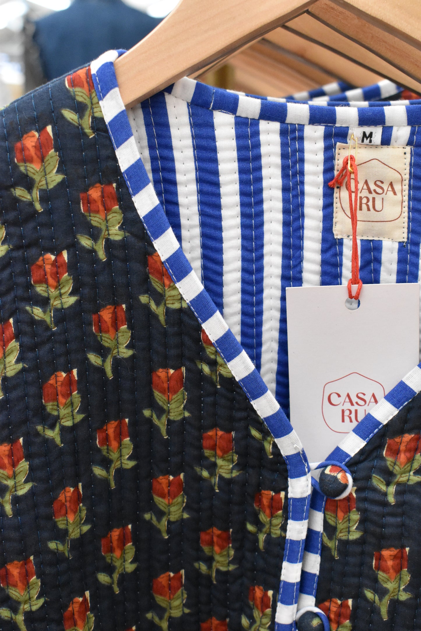 QUILTED JACKET - Blue Cotton Floral / Stripe