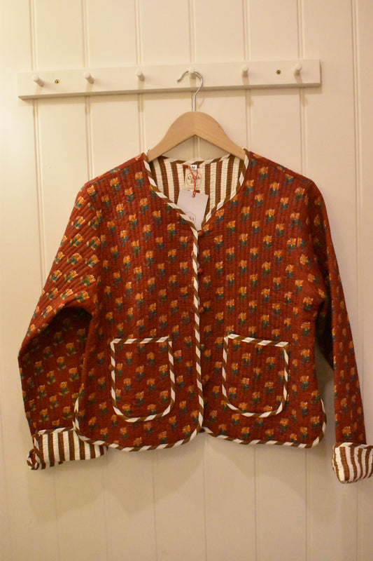 QUILTED JACKET - Red Cotton Floral / Stripe