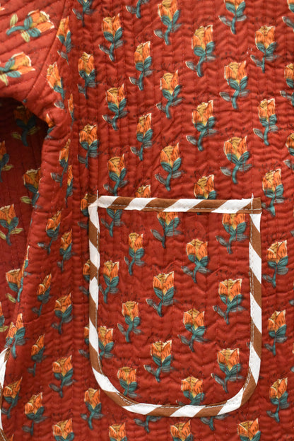 QUILTED JACKET - Red Cotton Floral / Stripe