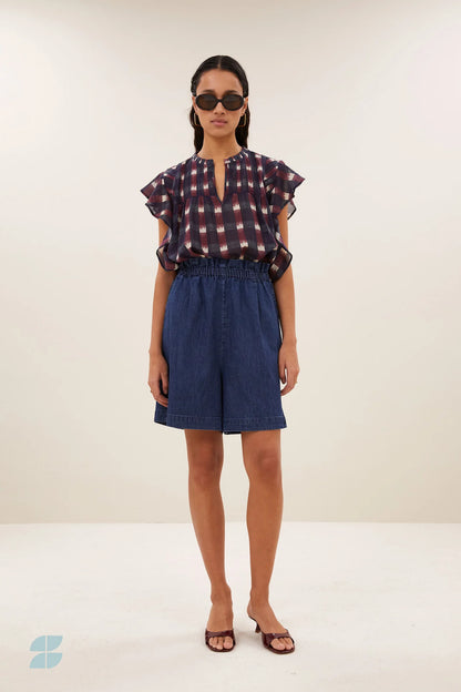 DANEE BLOUSE - Wine Ikat Print