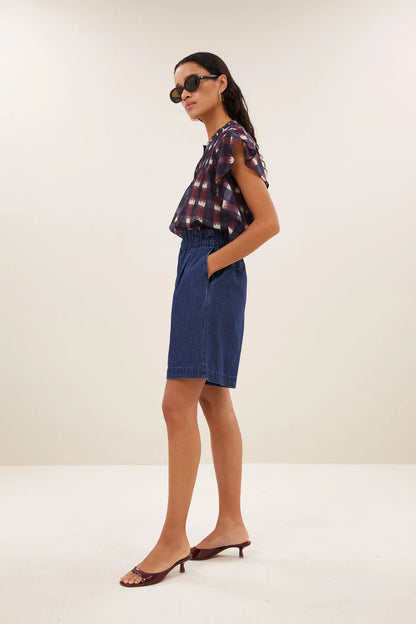 DANEE BLOUSE - Wine Ikat Print