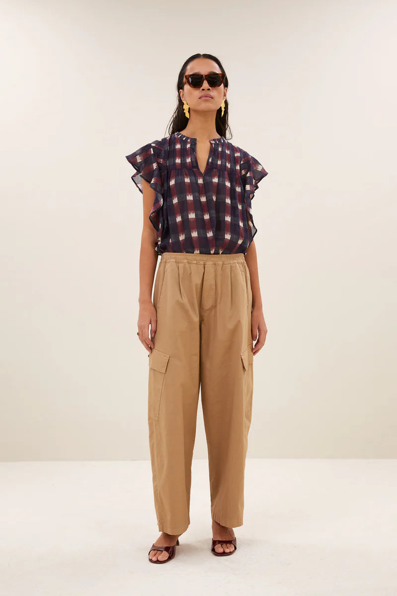 DANEE BLOUSE - Wine Ikat Print
