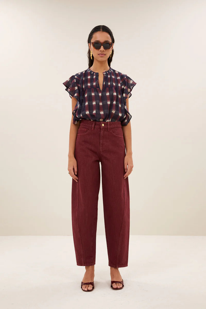 DANEE BLOUSE - Wine Ikat Print