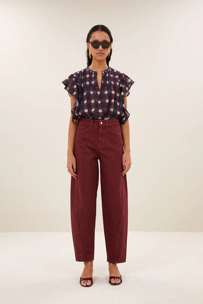 DANEE BLOUSE - Wine Ikat Print