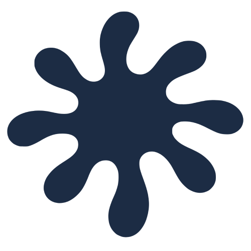 Navy blue splatter pattern on a white background