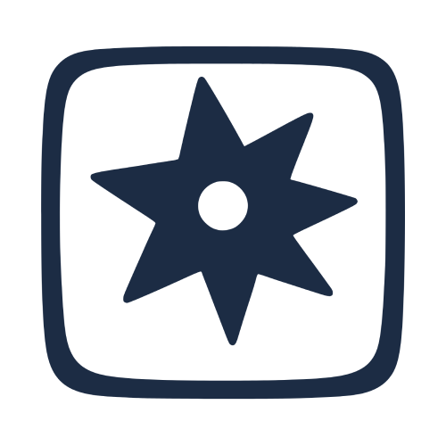 Navy blue star symbol in a square with a white center on a white background