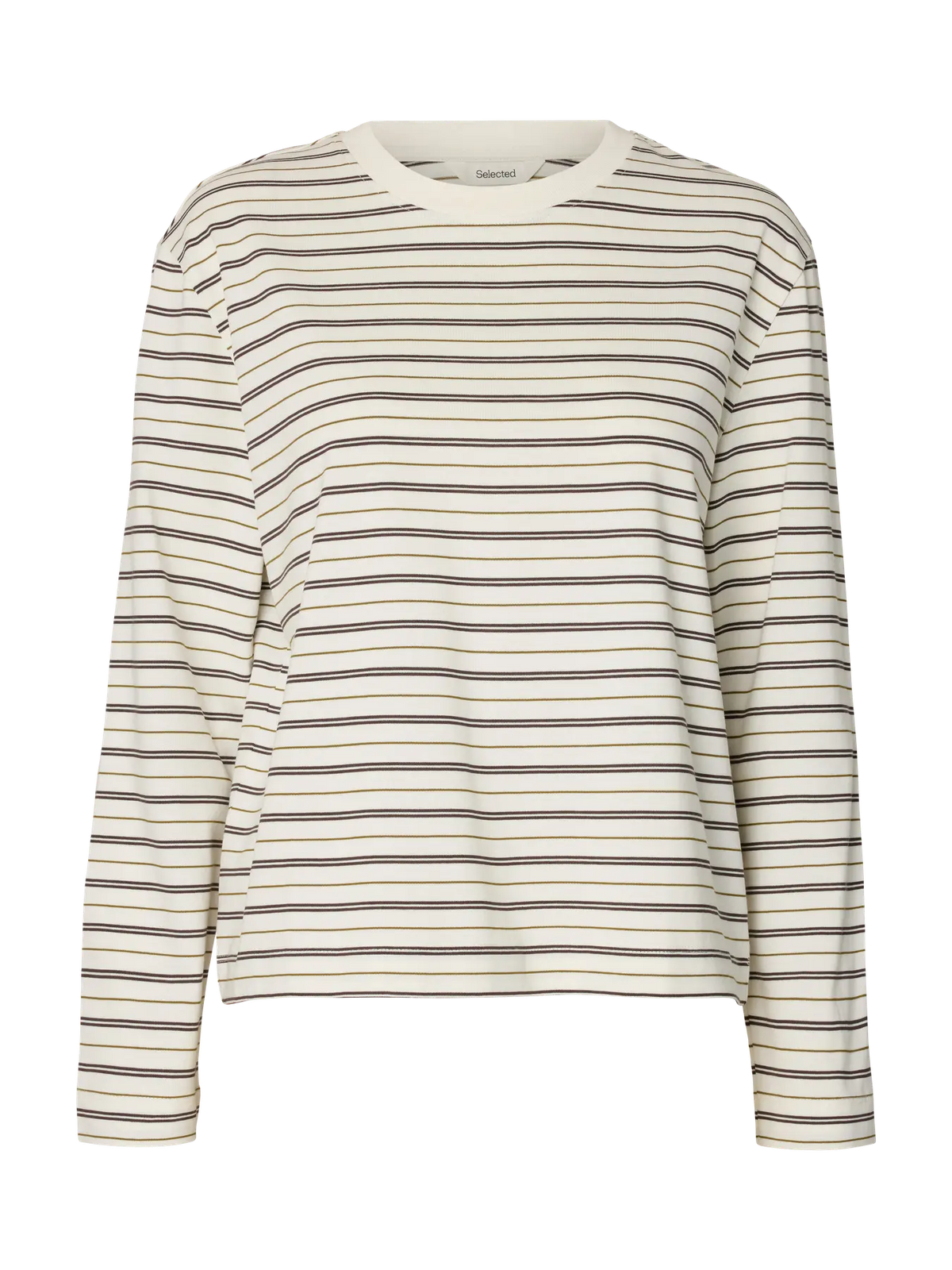 STRIPED BOXY LONG SLEEVE TEE - Brown / Green Stripe