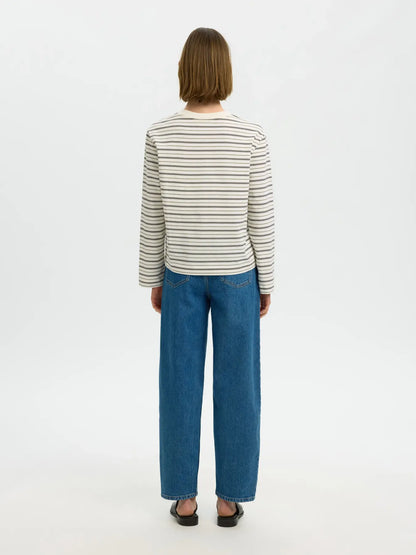 STRIPED BOXY LONG SLEEVE TEE - Brown / Green Stripe