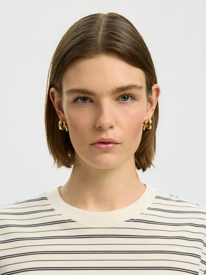 STRIPED BOXY LONG SLEEVE TEE - Brown / Green Stripe