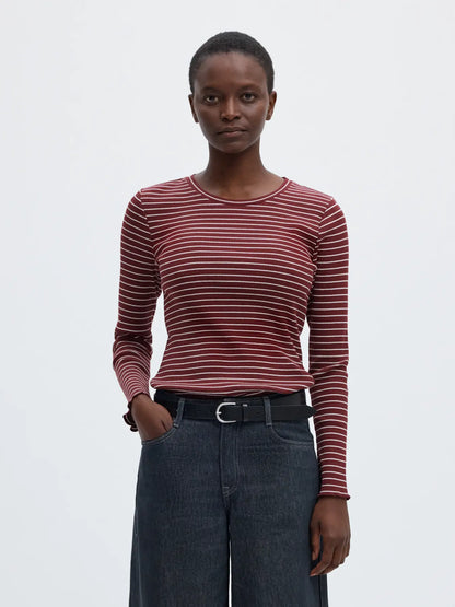 CREW NECK TEE - Tawny Port Stripe