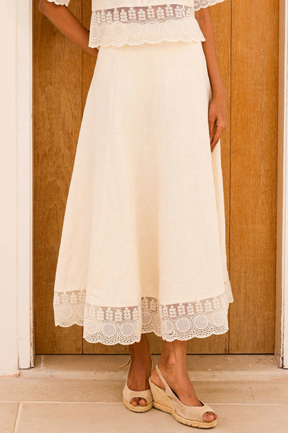 LINEN LACE MIDI SKIRT – Butter Milk Cream
