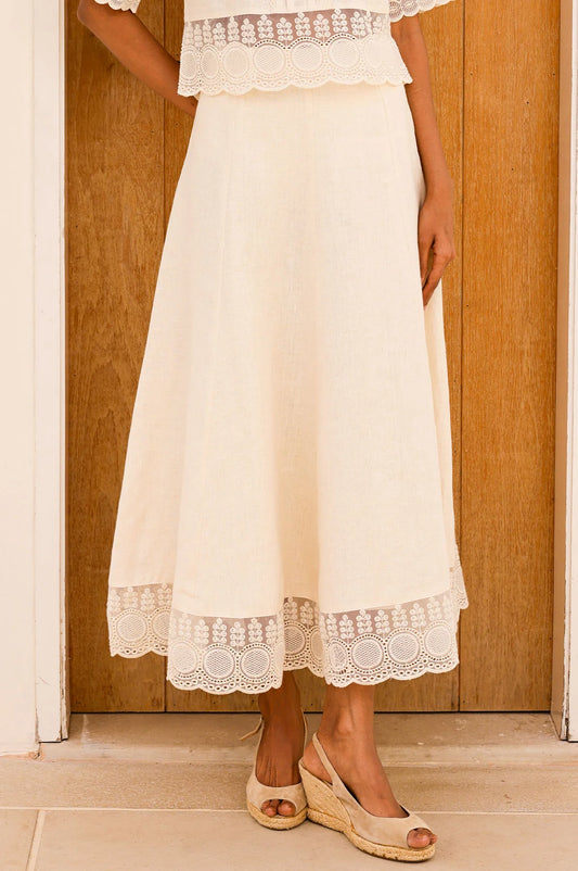 LINEN LACE MIDI SKIRT – Butter Milk Cream