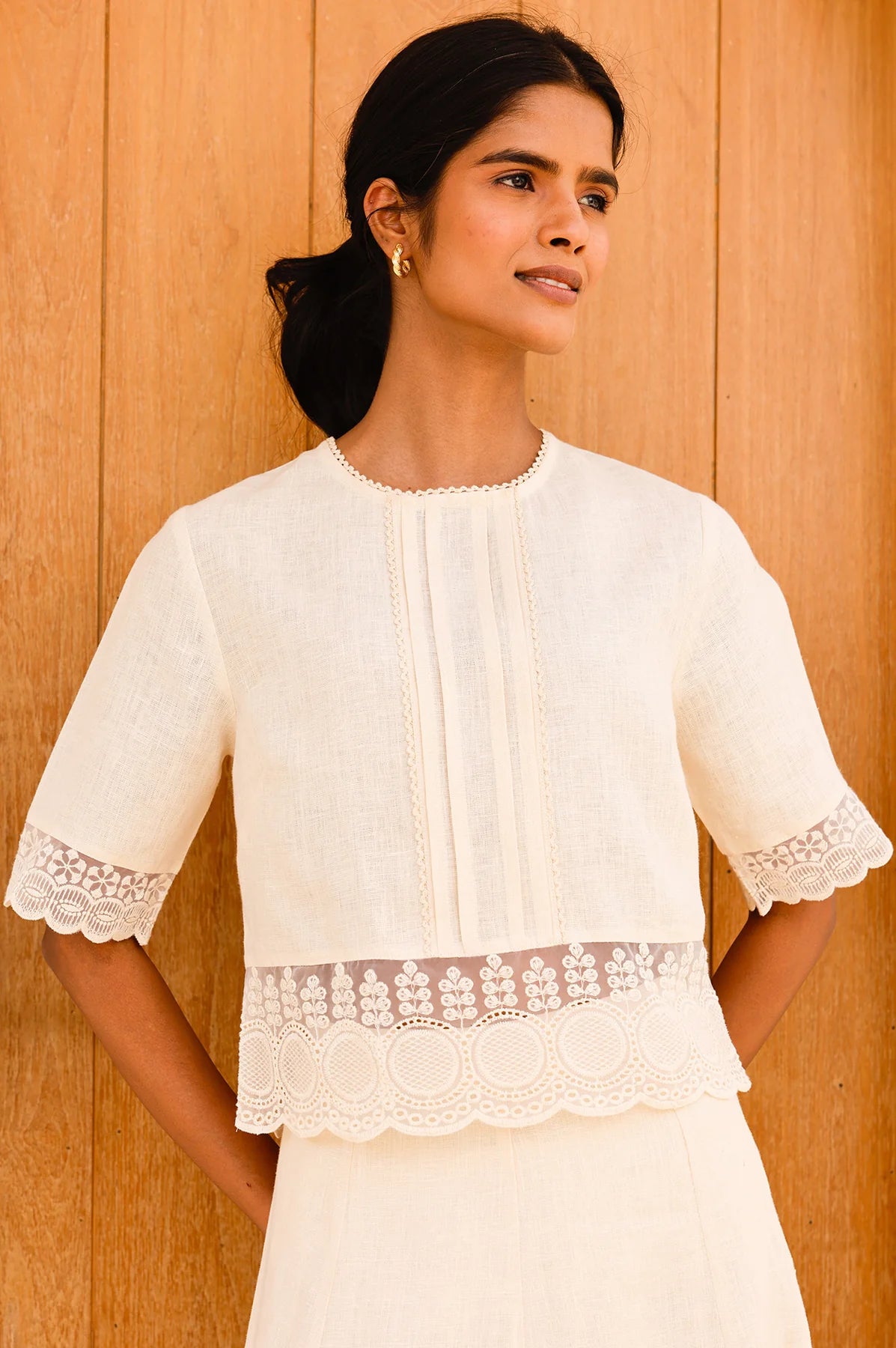 LINEN LACE TOP – Butter Milk Cream