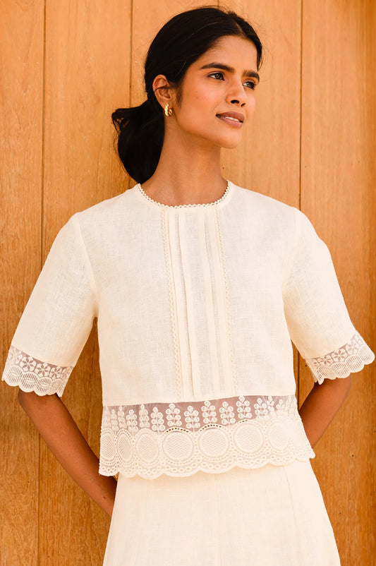 LINEN LACE TOP – Butter Milk Cream