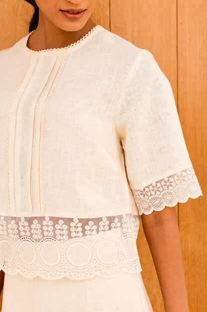 LINEN LACE TOP – Butter Milk Cream