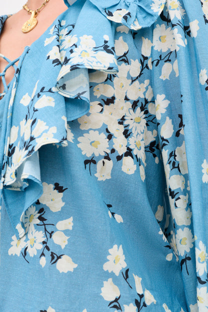 MILIA COTTON BLOUSE - Amelia Bouquet Blue