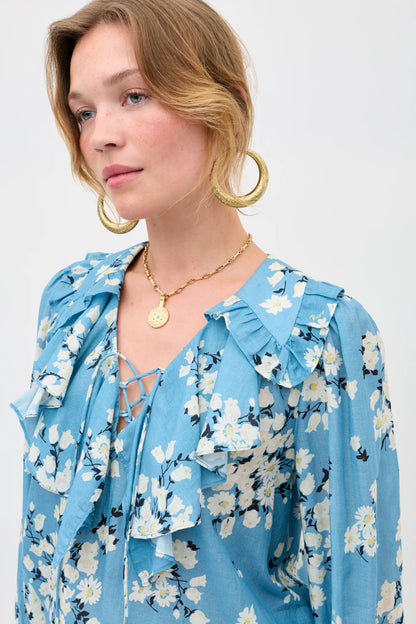 MILIA COTTON BLOUSE - Amelia Bouquet Blue