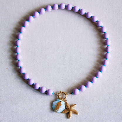 Beaded necklace with Miyuki beads with charms - lilac/aqua