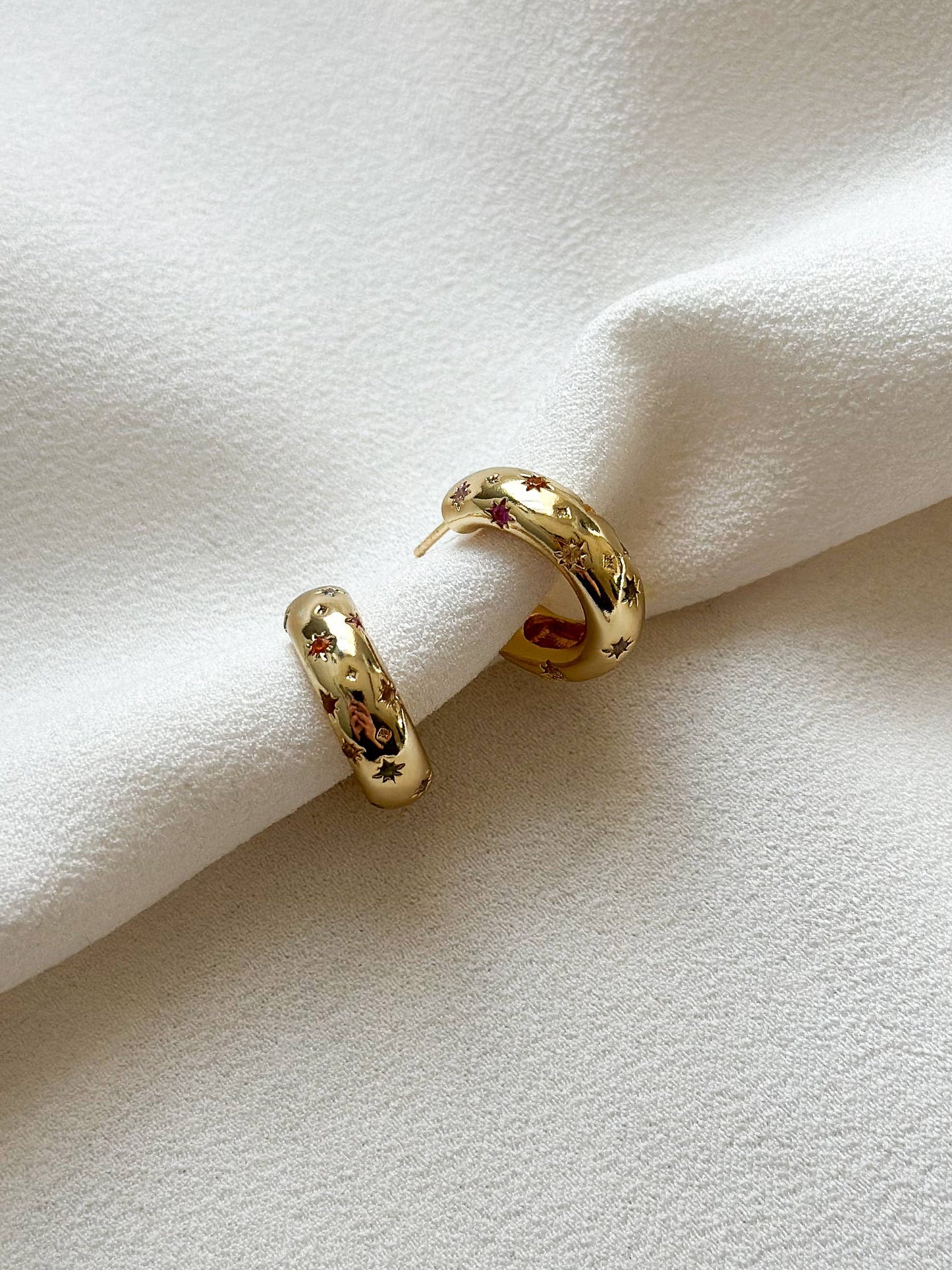 18k Gold Plated Rainbow Star CZ Hoop Earrings