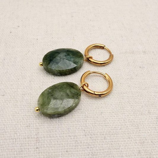 Everyday Oval Faceted Moss Hoops