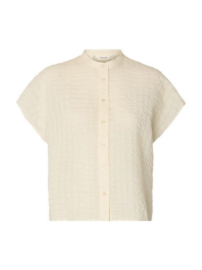 OVERSIZED SLEEVELESS CHECKED SHIRT - Cream