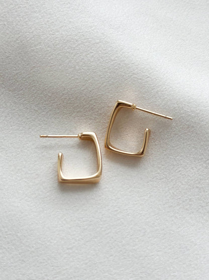 18k Gold Plated Rectangle Hoop Earrings
