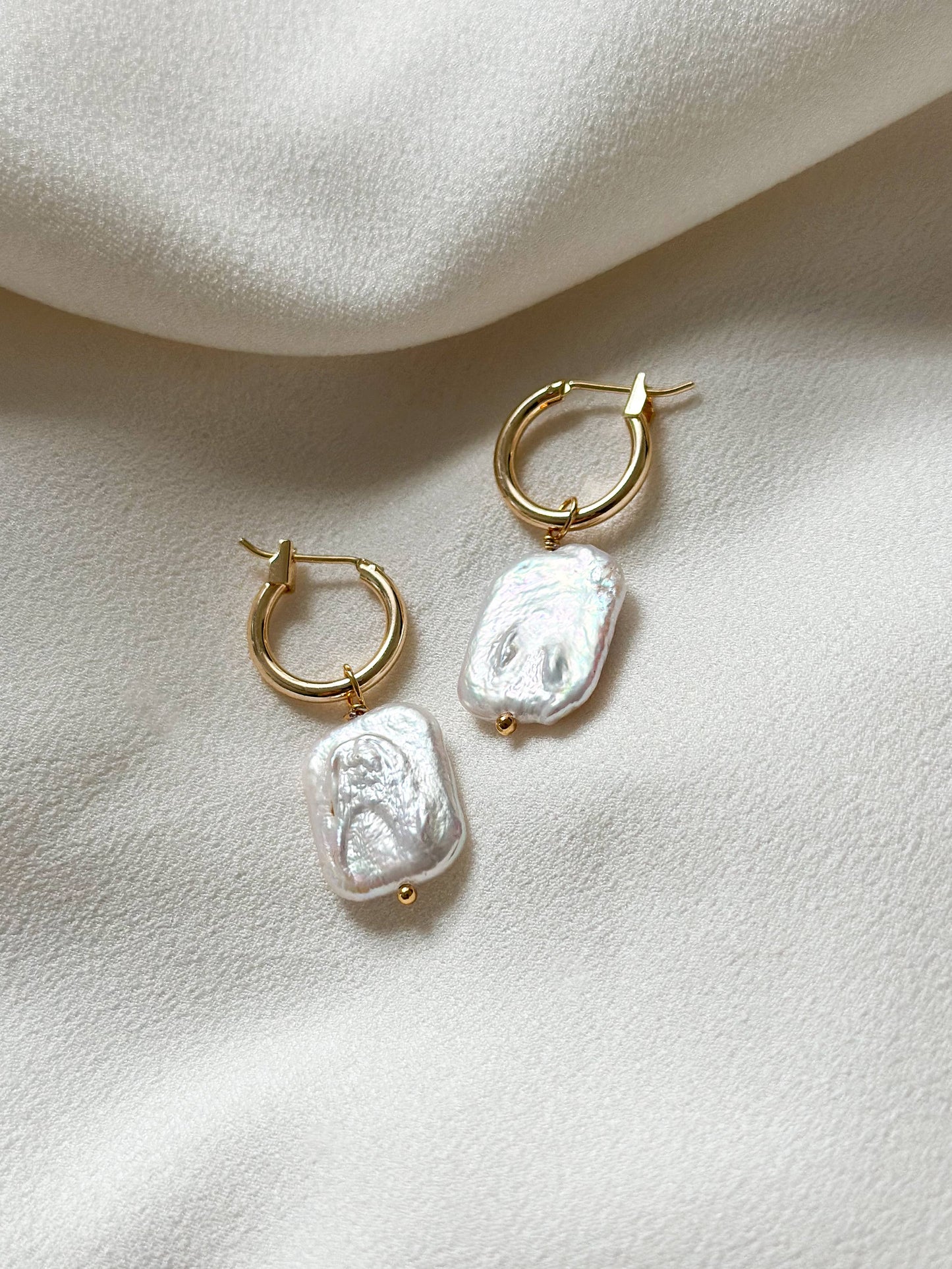18k Gold Plated Pearl Lustre Hoop Earrings