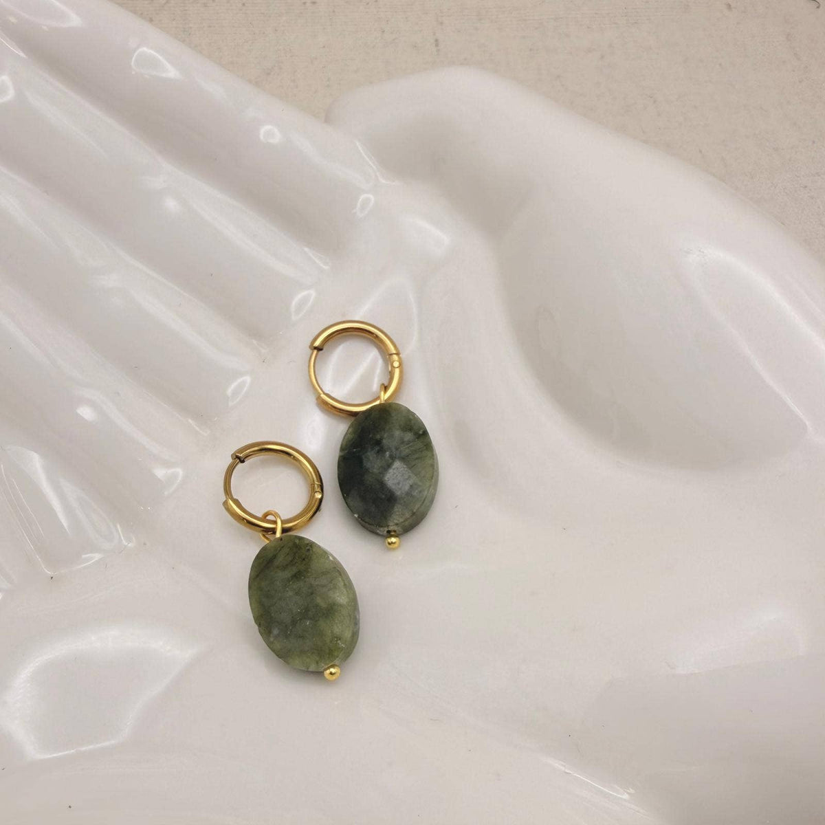 Everyday Oval Faceted Moss Hoops