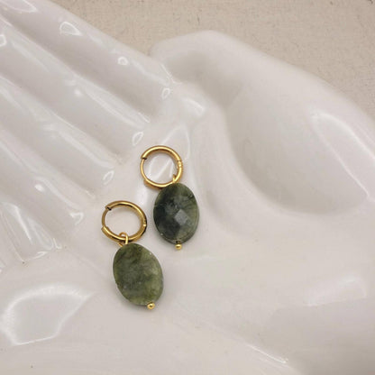 Everyday Oval Faceted Moss Hoops