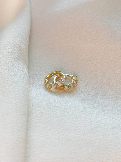 18k Gold Opal Encrusted Huggie Hoop Earrings