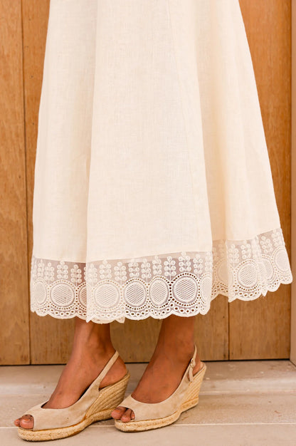 LINEN LACE MIDI SKIRT – Butter Milk Cream