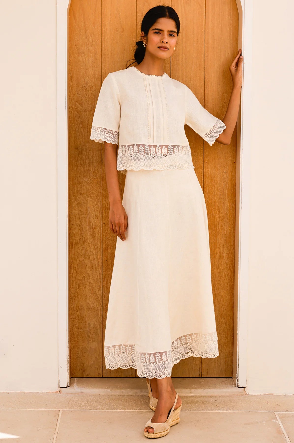LINEN LACE MIDI SKIRT – Butter Milk Cream