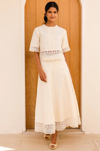 LINEN LACE MIDI SKIRT – Butter Milk Cream