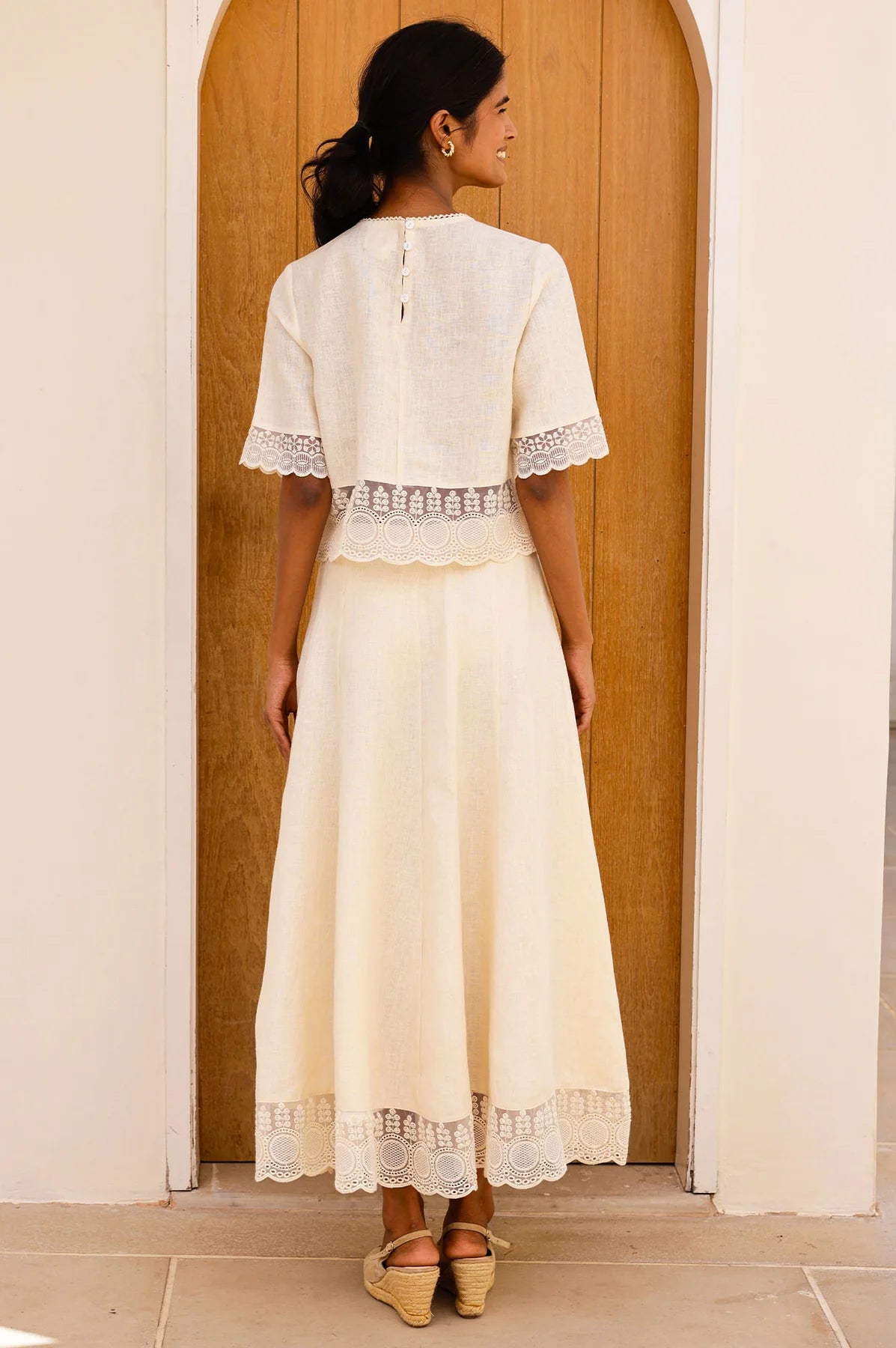 LINEN LACE MIDI SKIRT – Butter Milk Cream