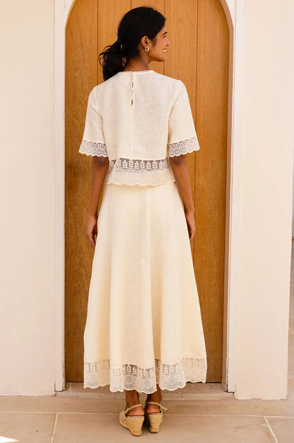 LINEN LACE MIDI SKIRT – Butter Milk Cream