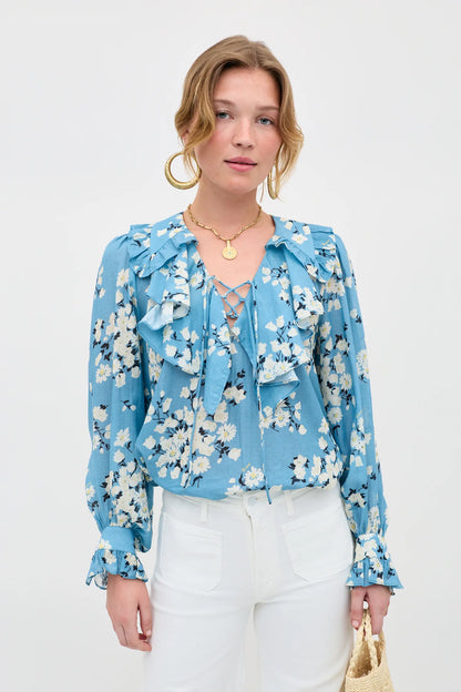 MILIA COTTON BLOUSE - Amelia Bouquet Blue