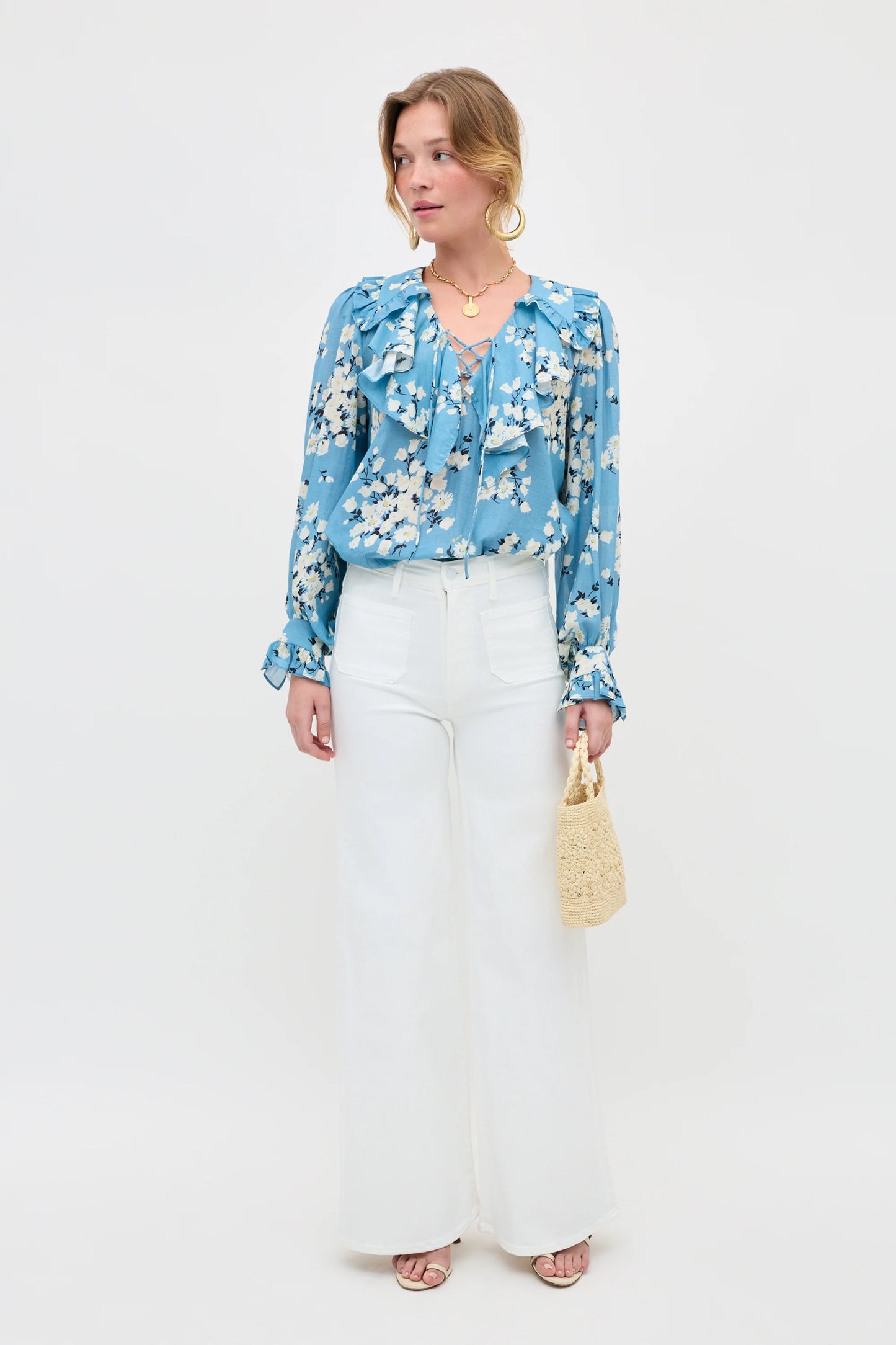MILIA COTTON BLOUSE - Amelia Bouquet Blue