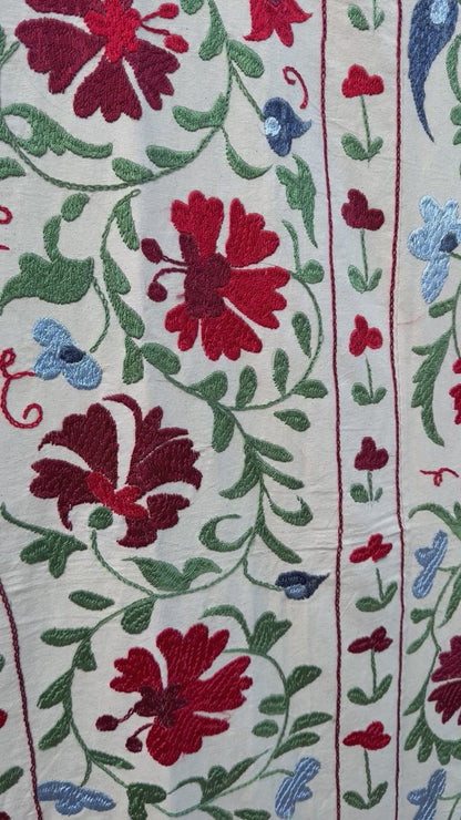 HAND EMBROIDERED SUZANI - Red, Green & Blue Floral