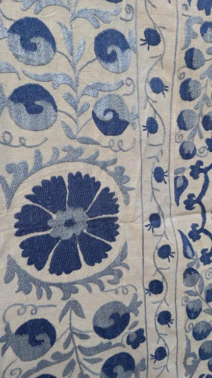 HAND EMBROIDERED SUZANI - Blue Floral