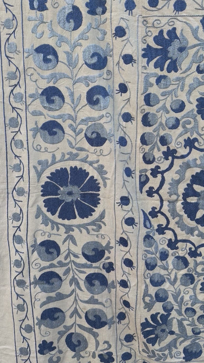 HAND EMBROIDERED SUZANI - Blue Floral