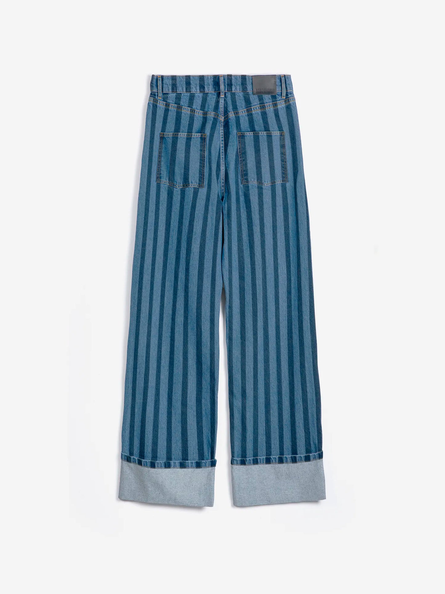 STRIPED WIDE-LEG DENIM TROUSERS