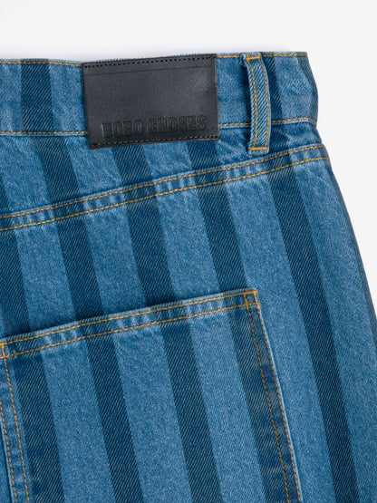 STRIPED WIDE-LEG DENIM TROUSERS
