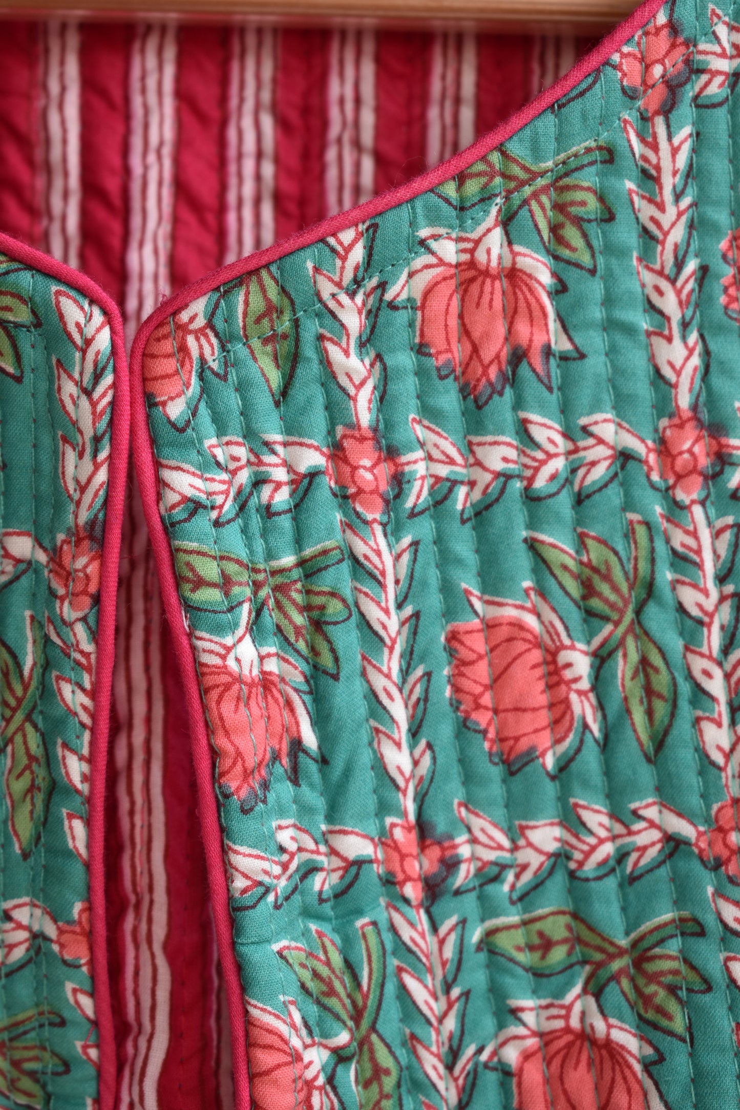 womens_green_pink_waistcoat_scalloped_bottom